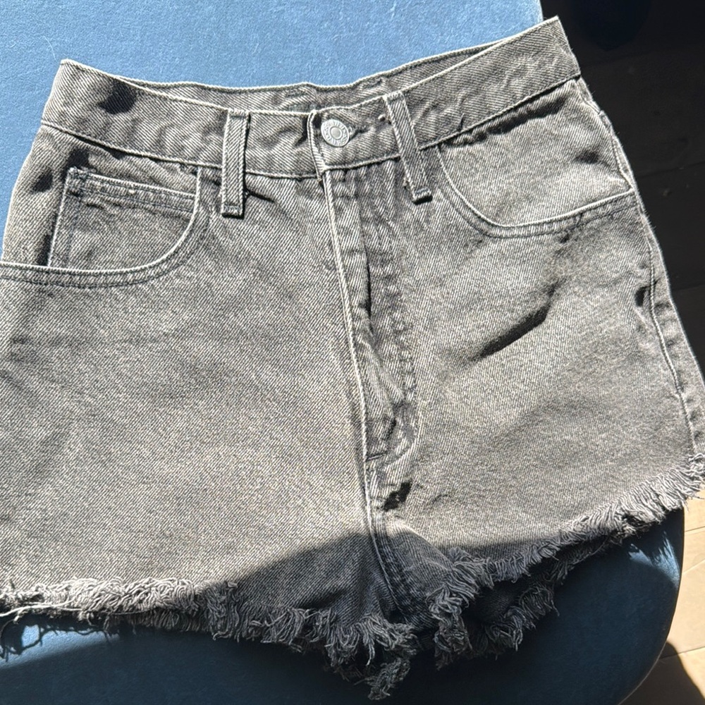Guess by Marciano Black Jean Shorts with High Waist and Frayed Hem